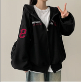 Moco Number Patch Embroidery Overfit Two Way Hooded Zip-Up