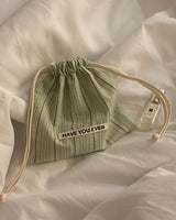 Pattern string pouch - mint stripe , S size