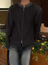 Fog lip zip-up knitwear