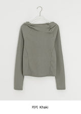 Lahomi Diagonal Ribbed Button Hood Long Sleeve Tee