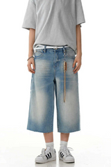 Raw Hem Washed Cropped Jeans