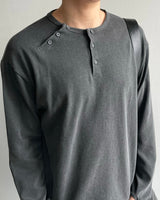 Double Washed Henley Neck Long Sleeve