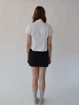 Ribbon Collar Half Blouse