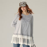 Sweet & Cool Lace Accent Ribbon Point Long T-Shirt