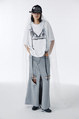 DAMAGED LONG DENIM SKIRT (GRAY)