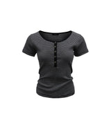 Henley Neck T-Shirt Stripe Black