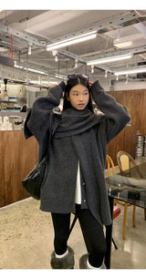 Cape Muffler Loose Fit Knit Cardigan