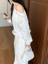 City Metal Eyelet One Off-Shoulder Brushed Sweatshirt