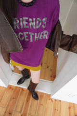  Friends Together Patchwork T Shirt - Purple (Loose Type)