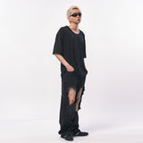 オーバーサイズシルケットスクープネックTシャツ BLACK