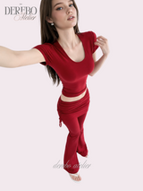 Liiv short-sleeve cap training shirring pants set (LONG PANTS)