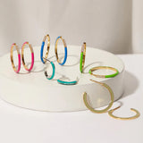 Neon Green Enamel Gold Hoop 925 Silver Ring Earring E040-04G-NG