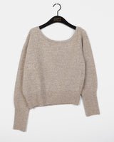 Rechel Cashmere Wool Uncut Deep U-neck Off-Shoulder Crop Long Sleeve Knit