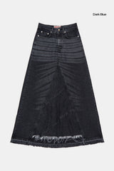 Raw cut sand denim long skirt