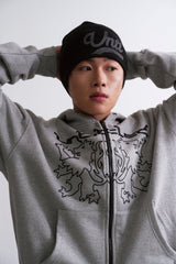 UNTITLED LION EMBLEM  HOOD ZIP UP  GRAY