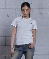 (DUC) アイレットスタッズセミクロップTシャツ ホワイト