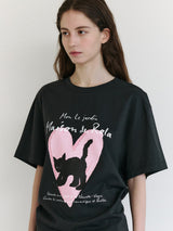 HEART CAT FRIENDS LOOSE FIT T-SHIRT CHARCOAL