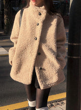 #Fluffy Boucle Ｈigh Neck Half Coat (4color)