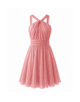 Sia Twist Shirring Chiffon Flare Dress Pink