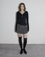 Shirring Henley Neck Long Sleeve Black