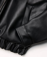 シンセティックレザーキルティングジャケット - ブラック