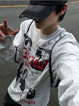 メタルプリンティング長袖ルーズフィットTシャツ