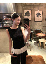 Rose Black Backless Sleeveless T-shirt