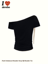 Punk Unbalanced Shoulder Strap Off-Shoulder Tee