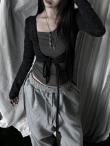 slub crop strap knit cardigan (4color)