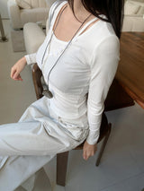 Dear Peach Touch Golji Strap Long Sleeve Top (3 colors)