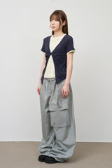 (W) Tie Linen Layered Top