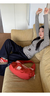 Side Shirring Stripe Long Sleeve T-Shirt