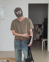ヴェール ボタン Vネック ショートスリーブ Tシャツ