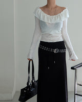 ブリスフリルオフショルダーリブTシャツ