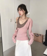 eove pink v sleeveless + wrap slim top set