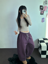 フリース/ストリング❤ベーシックルーズワイドロングパンツ 💜💙💚🤍4カラー
