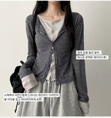 Sharo Layered Slim Fit Button Long Sleeve Cardigan