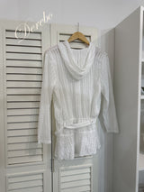 White Hood Pullover Belt One-Piece Dress Top