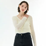 BOUCLE V-NECK RIBBED KNIT CARDIGAN IVORY