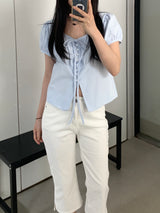 Karin Stripe Puff Short Sleeve Blouse