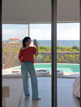 [MADE] Spool Stripe Unbalanced Off-Shoulder T-Shirt