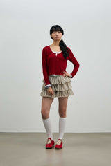 LYLA LAYERED CARDIGAN / RED-WHITE