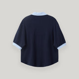 Navy Half Open Collar Tee