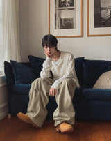 トップツートーンレイヤードヘンリーネックロングスリーブTシャツ