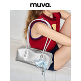 muva. Cylindrical Pillow‑Shape Genuine‑Leather Bag, French Minimalist Lightweight Shoulder Purse for Commute & Travel, New Arrival Jun 18