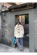Ivory Poodle Fur Ribbon Half Coat