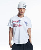 ホースレタリングヘンリーネッククロップドTシャツ - ホワイト