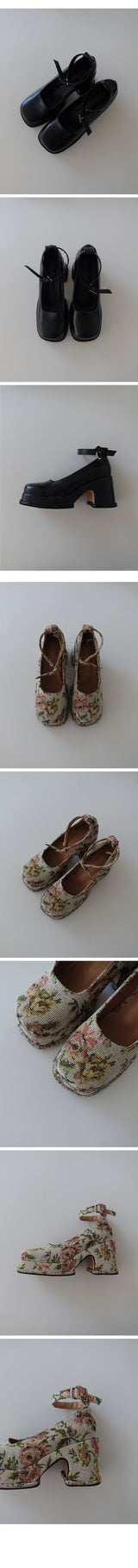 RETRO FLATFORM PUMPS HEEL (FLOWER, BLACK 2COLORS!)