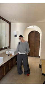 Check Detail Wide Slacks Pants