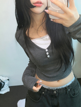LAYERED SLIM GLAMOUR LONG SLEEVE T SHIRT 🩵🖤🩶3COLOR
